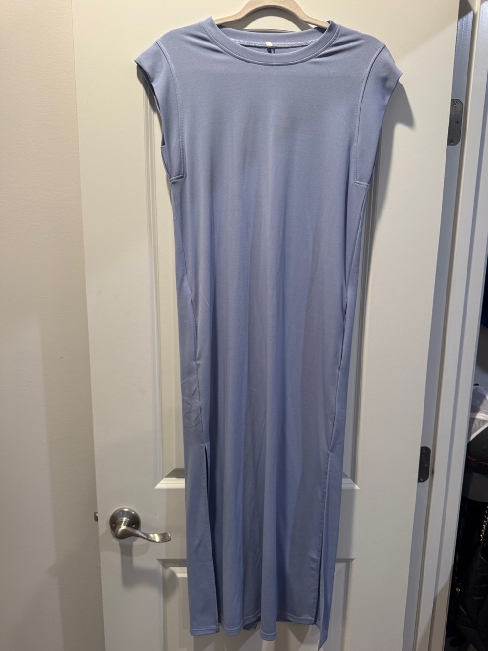 Sleeveless Maxi Dress in light blue with side splits- small - washed never worn
